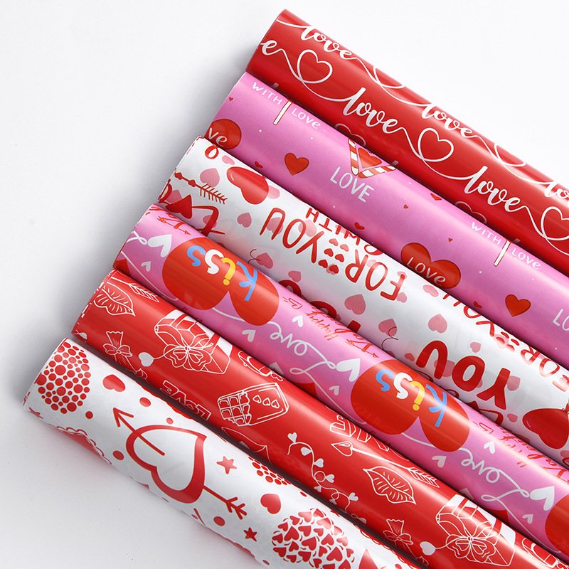 Valentine's Day Wholesale Custom Korean Flower Gift Glitter Printed Bouquet Wrapping Paper Set Packaging Paper