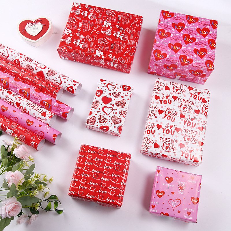 Valentine's Day Wholesale Custom Korean Flower Gift Glitter Printed Bouquet Wrapping Paper Set Packaging Paper