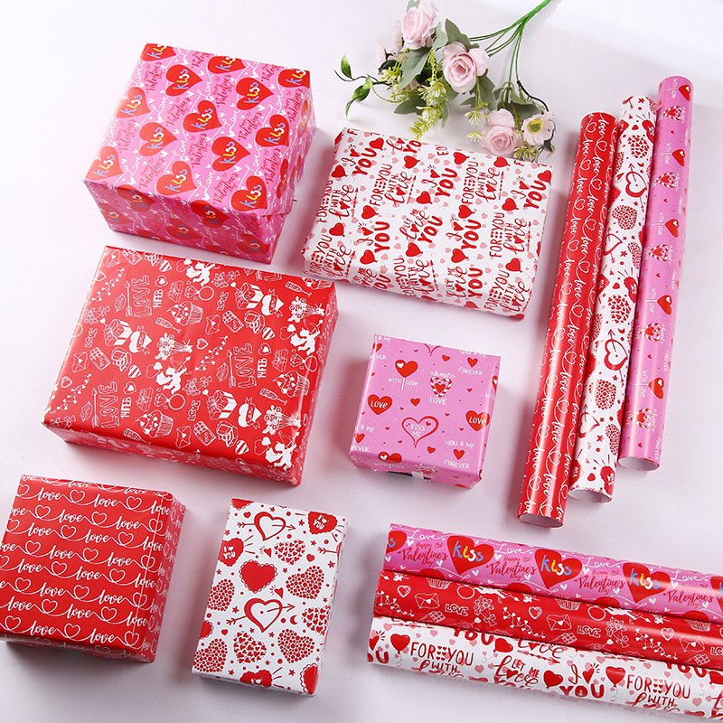 Valentine's Day Wholesale Custom Korean Flower Gift Glitter Printed Bouquet Wrapping Paper Set Packaging Paper