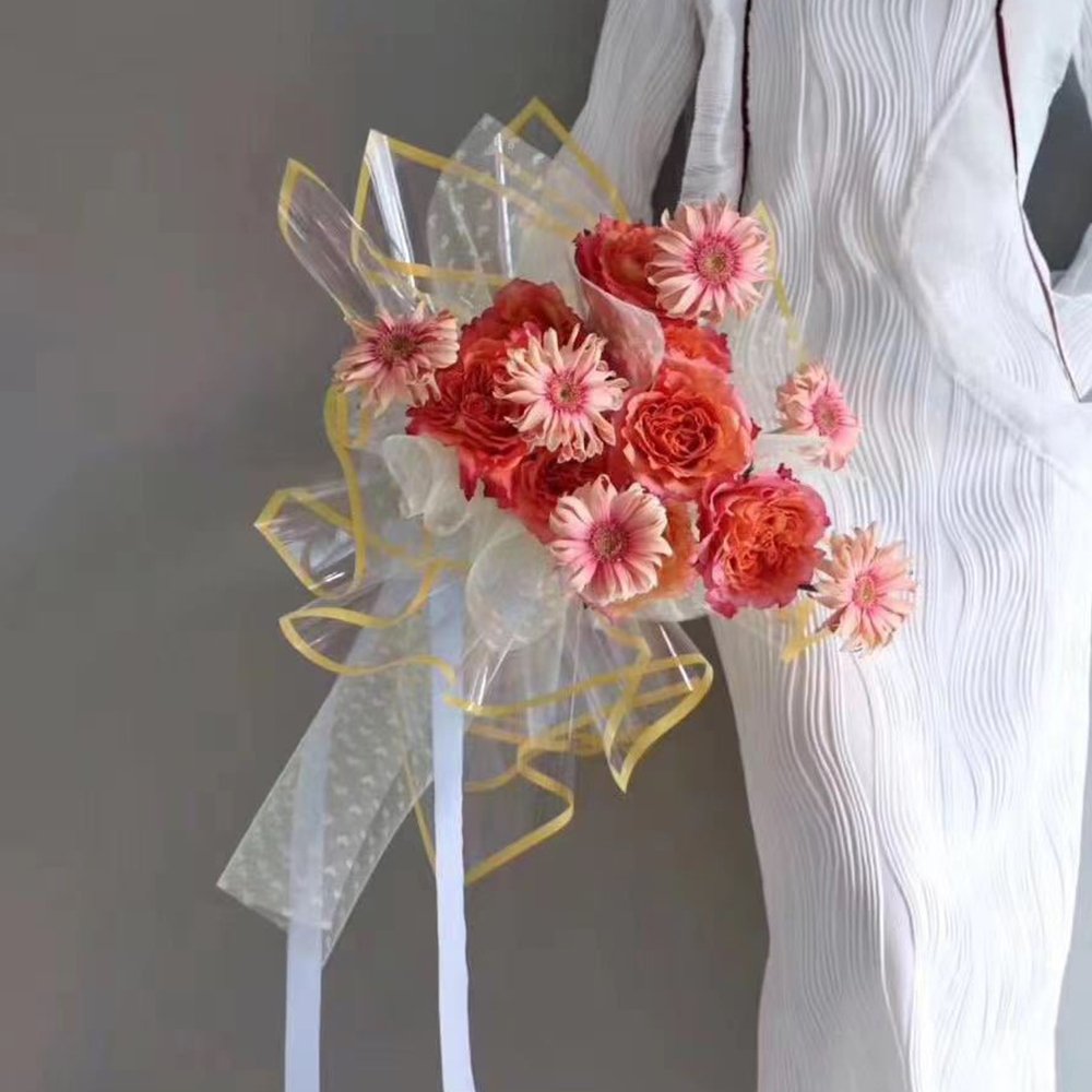 Transparent Colored Border Fresh Flower Bouquet Packaging Paper Waterproof Flower Wrapping Material