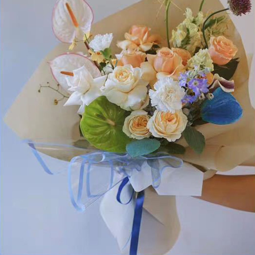 Transparent Colored Border Fresh Flower Bouquet Packaging Paper Waterproof Flower Wrapping Material