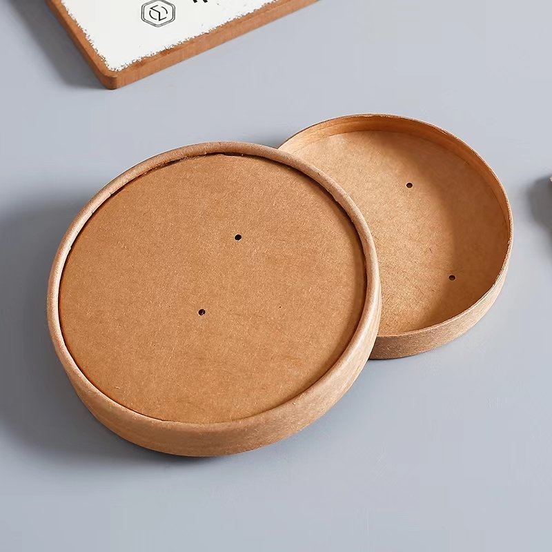 16oz 460ml Food Box Soup Disposable Takeaway Dessert Salad Lunch Kraft Paper Bowl with Cover and Spoon