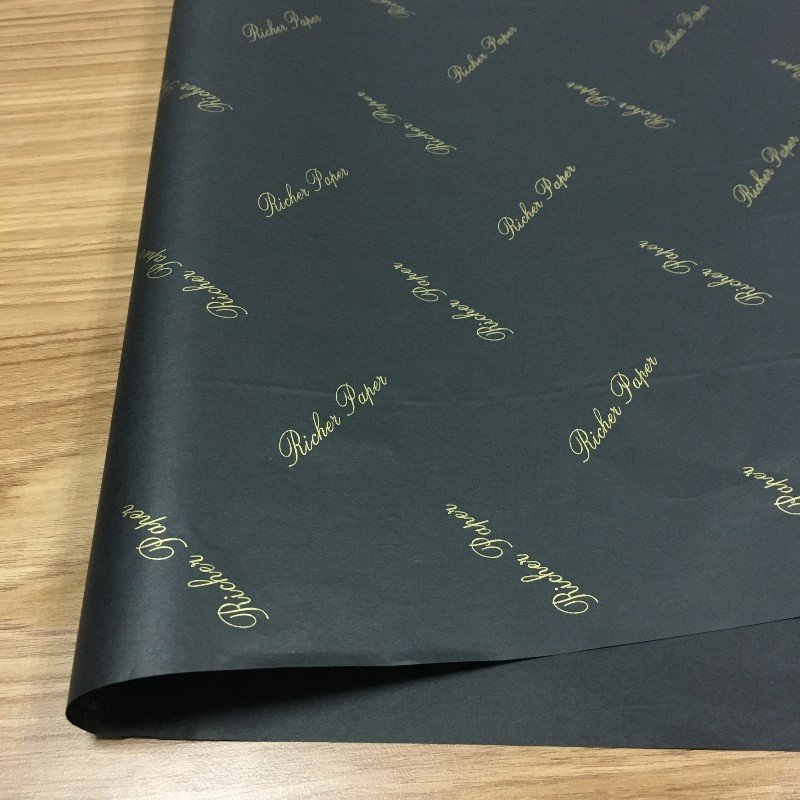 Custom Gloden Logo Black Packaging Paper Tissue Wrapping Paper For Products Packaging Clothes Wrap Tissue Paper Logo Printed