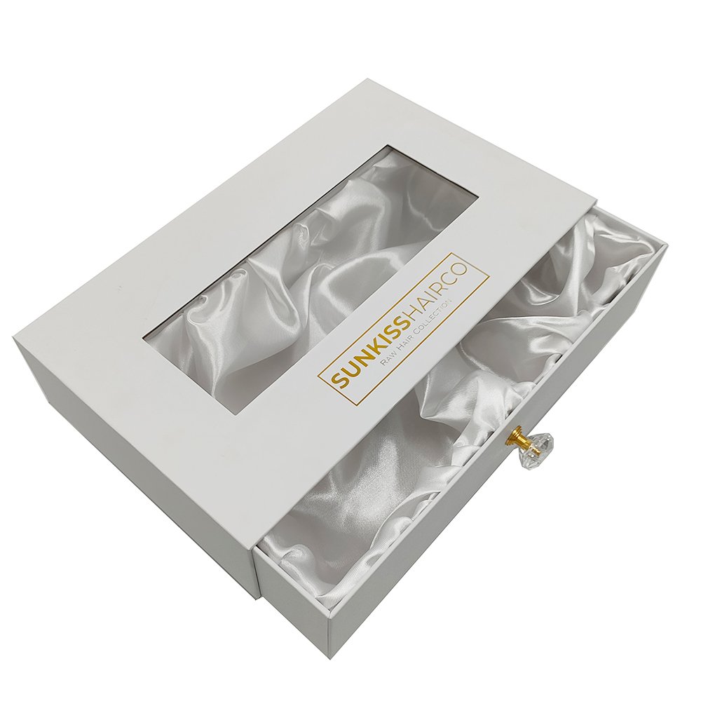 Luxury Drawer Wigs Paper Gift Boxes with Transparent Window Cosmetic Skincare Packaging Boxes Slide out Gift Boxes