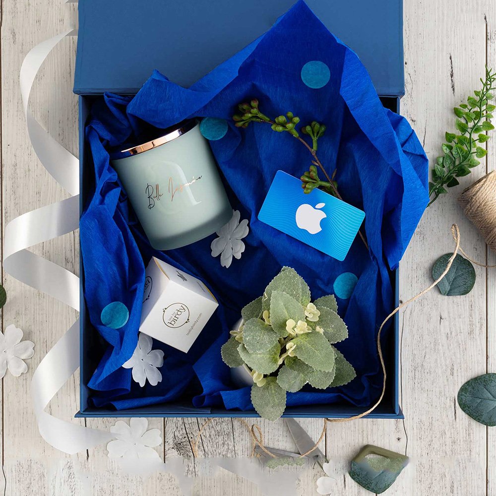 Custom Logo Blue Rigid Grey Board Cardboard Packaging Paper Gift Box With Magnet Flip Closure