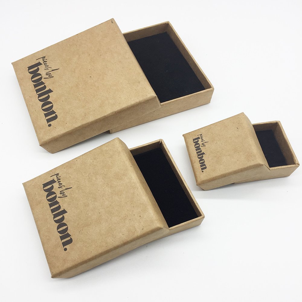 custom necklace jewelry boxes with logo cardboard pull out brown kraft paper jewelry set packaging box