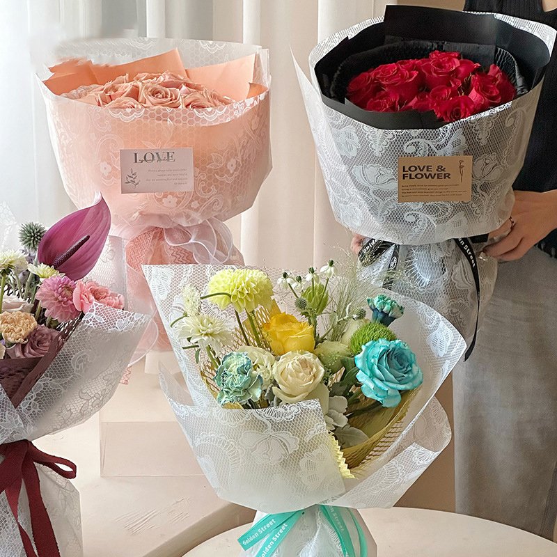 Pure Lace Flower Packaging Paper Waterproof Matte Film Korean Wrapping Paper for Valentine'S Day Party Wedding Bridal Shower
