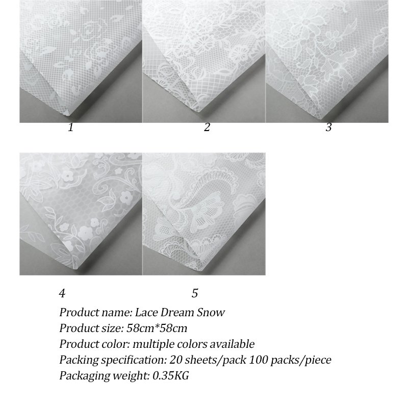 Pure Lace Flower Packaging Paper Waterproof Matte Film Korean Wrapping Paper for Valentine'S Day Party Wedding Bridal Shower