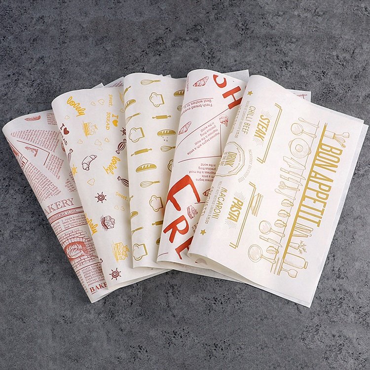 Wholesale custom logo printed food grade grease proof sandwich paper and baking paper sheets Hot sale burger wrapping paper foil