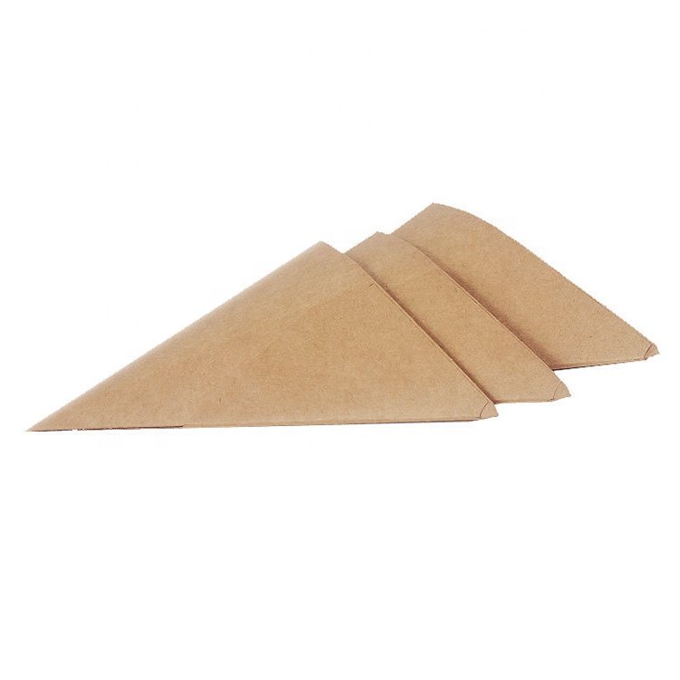 Wholesale custom food grade greaseproof cone shape french fries packaging kraft box with seasoning placement angle