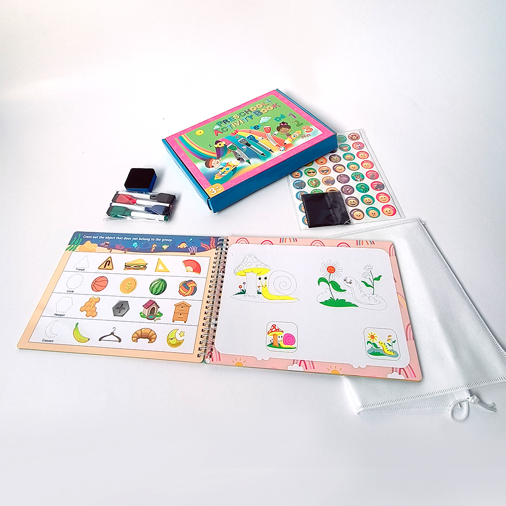 New preschool activity busy book for kids early education drawing book with erasable pens paper packaging box