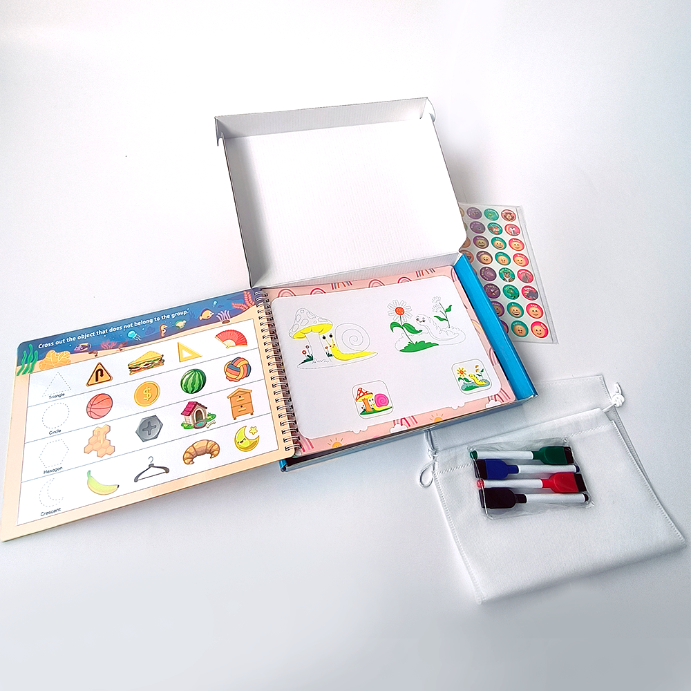 New preschool activity busy book for kids early education drawing book with erasable pens paper packaging box
