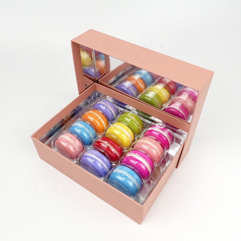 12 Macaron Chocolate Cookie Pink Gift Box Packaging Cardboard Paper with plastic insert clamshell