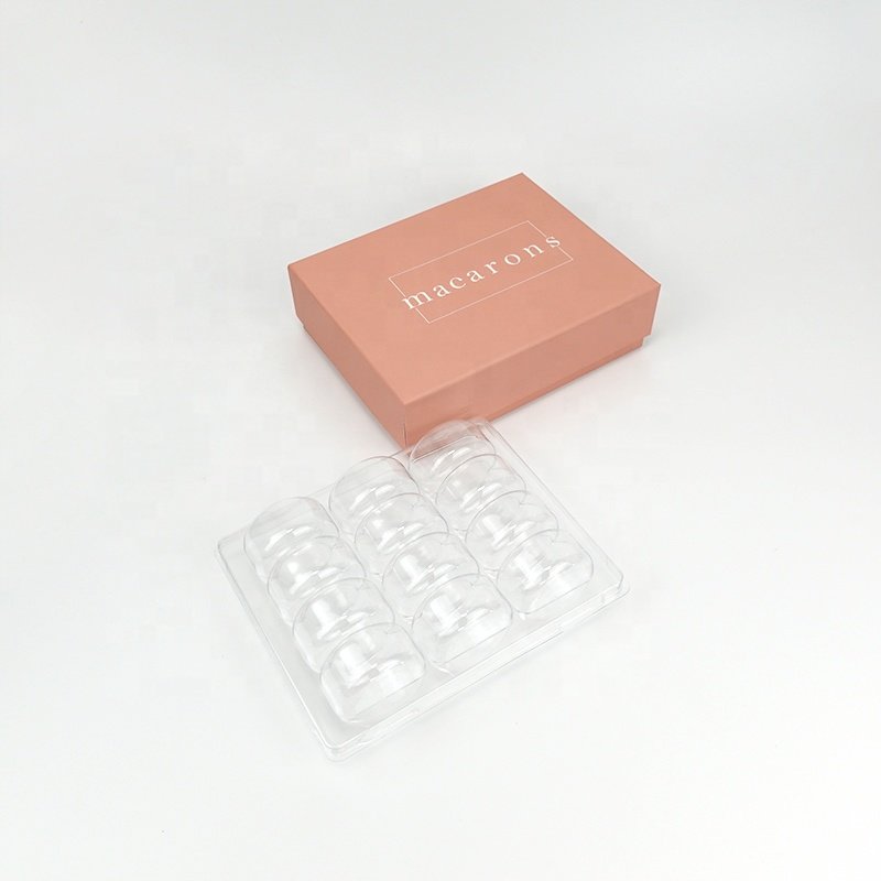 12 Macaron Chocolate Cookie Pink Gift Box Packaging Cardboard Paper with plastic insert clamshell