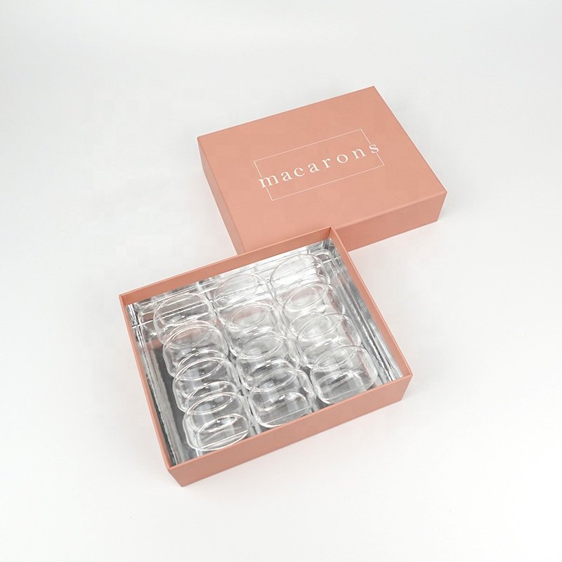 12 Macaron Chocolate Cookie Pink Gift Box Packaging Cardboard Paper with plastic insert clamshell