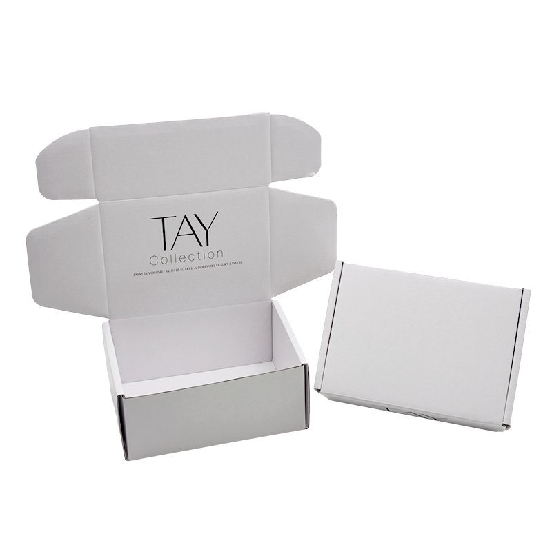 Custom white shipping mailing cardboard carton corrugated packaging boxes laminate white matte mailer box