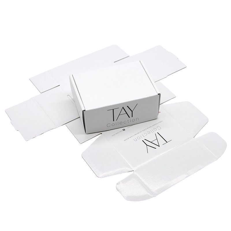 Custom white shipping mailing cardboard carton corrugated packaging boxes laminate white matte mailer box