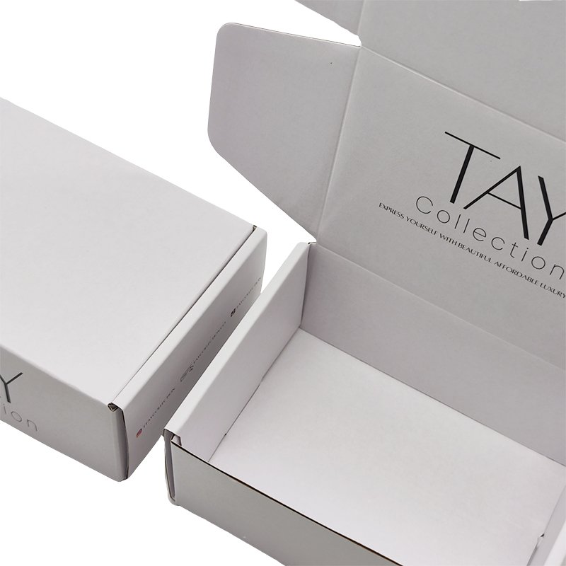 Custom white shipping mailing cardboard carton corrugated packaging boxes laminate white matte mailer box