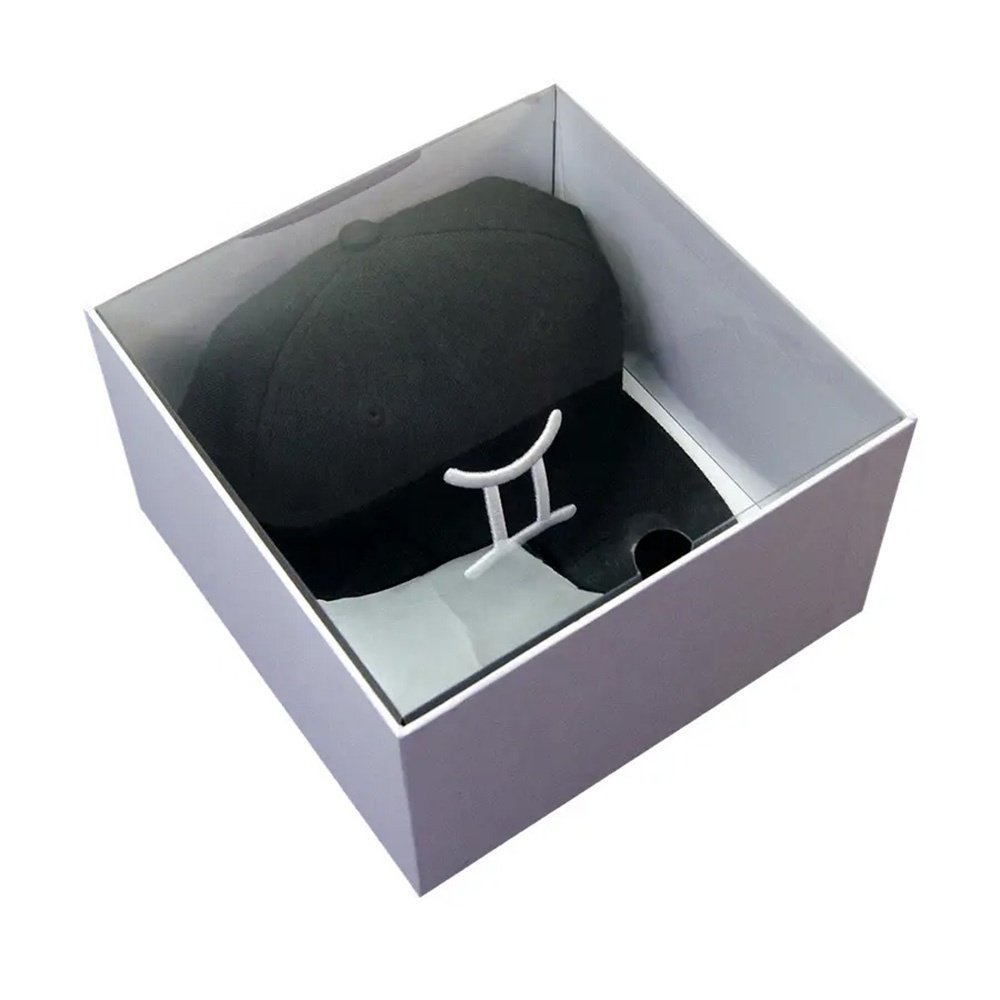 Custom Luxury Baseball Hat Shipping Box Durable Apparel Hat Packaging Gift Boxes With Clear Display Window
