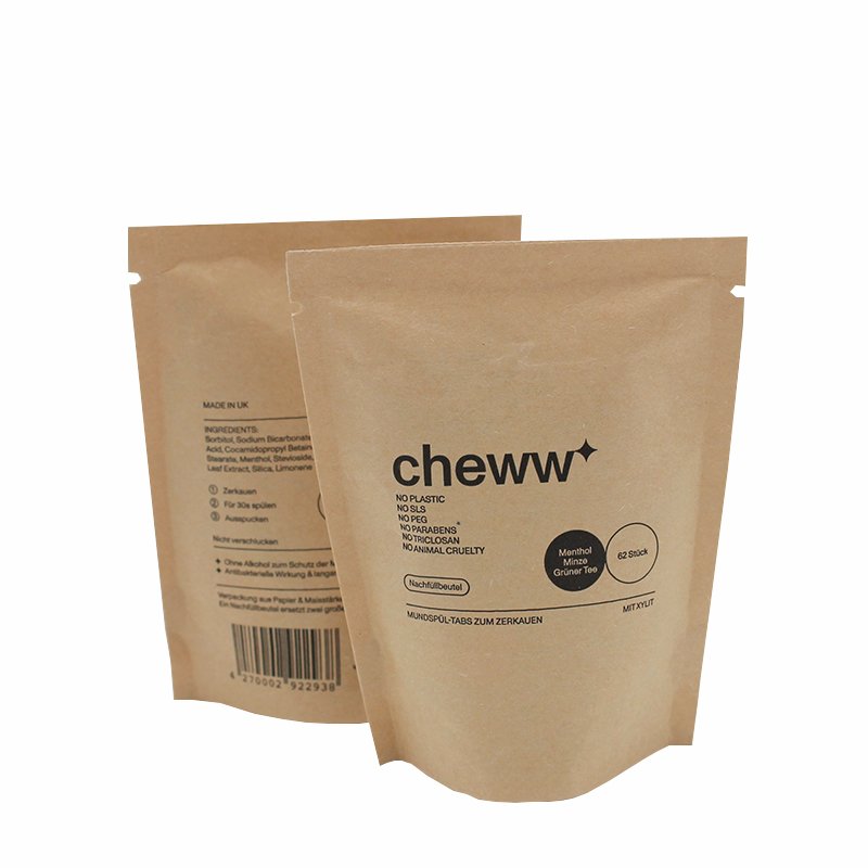 Eco-Friendly Free Sample Biodegradable Brown Kraft Paper Bag Stand Up Ziplock Pouch