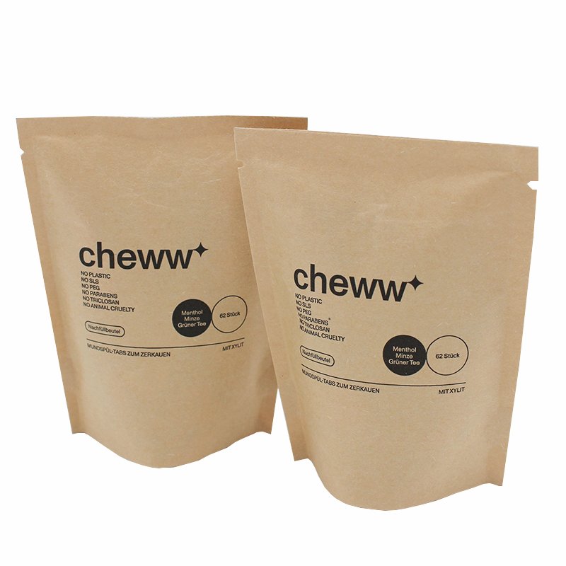 Eco-Friendly Free Sample Biodegradable Brown Kraft Paper Bag Stand Up Ziplock Pouch