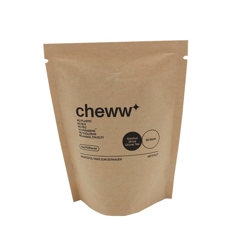 Eco-Friendly Free Sample Biodegradable Brown Kraft Paper Bag Stand Up Ziplock Pouch