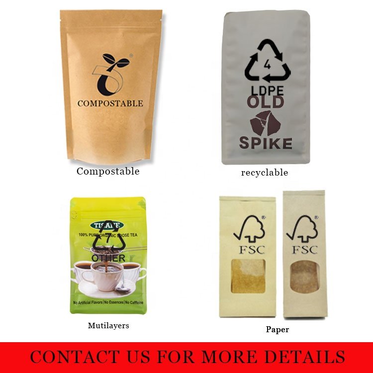Coffee Pouch Custom Printed Biodegradable Kraft Paper Ziplock Food Flat Bottom With Valve Coffee Packaging Bag