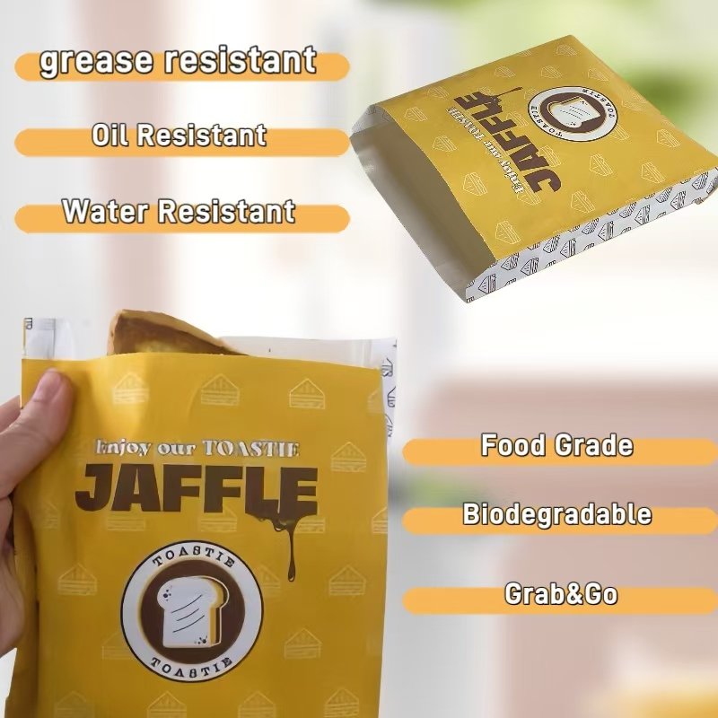 Custom Greraseproof Paper Bag Food Wax Lined Pastry Bread Baked Toast Bag Printed Bakery Snack Food Packaging Bag Printed Logo