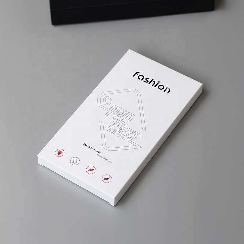 Electronic product accessories packaging box mobile phone case screen film white card paper packing with hook and plastic insert