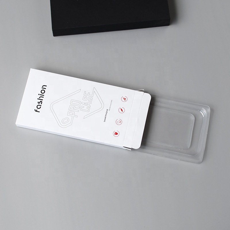 Electronic product accessories packaging box mobile phone case screen film white card paper packing with hook and plastic insert