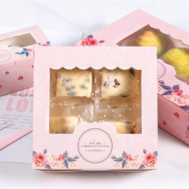 Customize Wholesaler Food-grade Cake Box With Clear Plastic Window for Pastry Cupcake Cookies packing