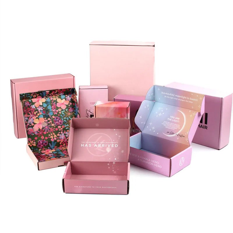 Folding Pink Gold Hard Rigid Cardboard Shoe Clothing Packing Small Gift Paper Custom Logo Shipping Box