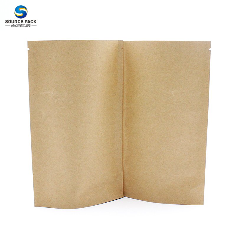 Wholesale Eco Friendly ziplock Biodegradable stock packaging stand up food kraft brown paper bag