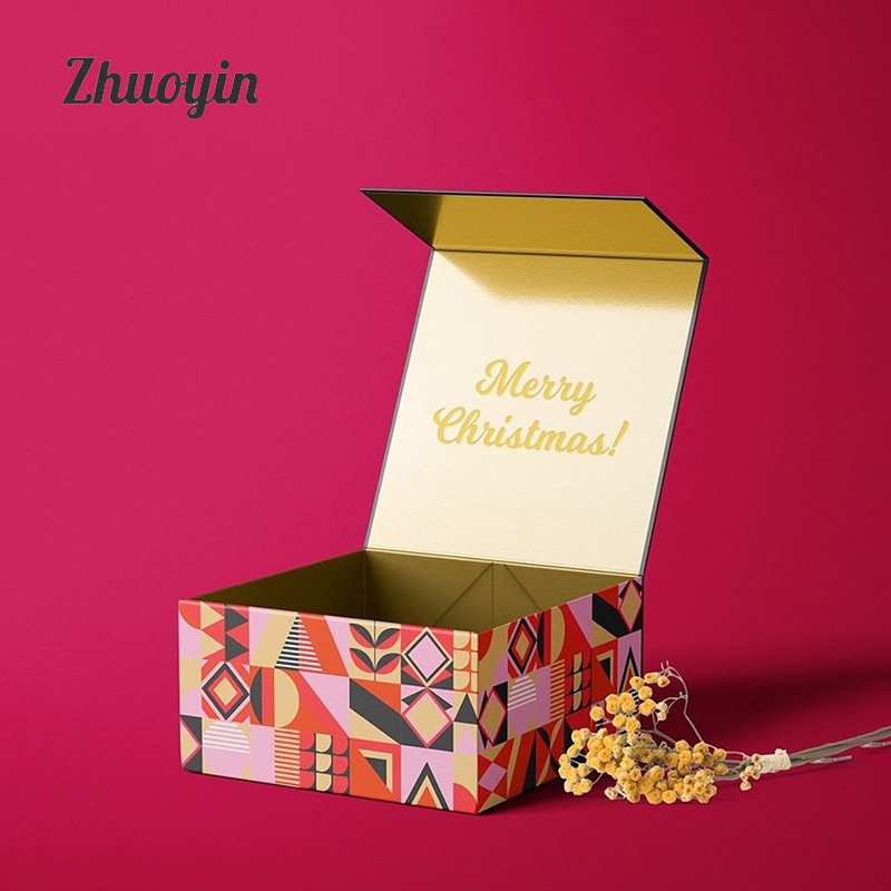 Rectangle Custom Logo Printing Foldable Magnetic Flip Flap Lid Rigid Hard Cardboard Mailing Package Paper Box With Ribbon Puller