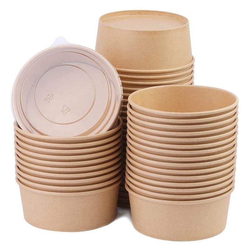 Factory directly wholesales disposable PVC fruit salad bowls with foldable kraft paper packaging for fruit use