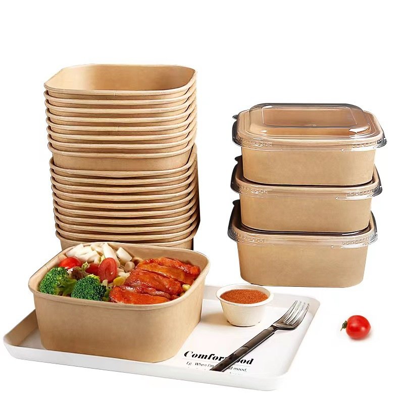 Factory directly wholesales disposable PVC fruit salad bowls with foldable kraft paper packaging for fruit use