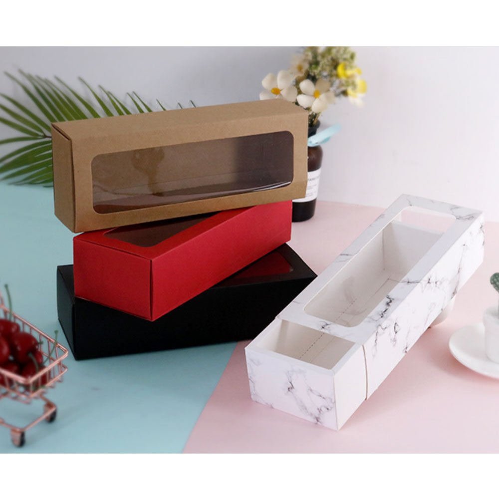 China Manufacturer price cake Macaron cupcake packaging paper box candy box with plastic clear windows
