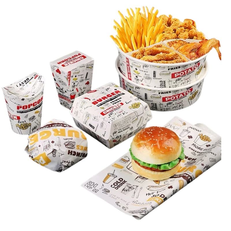 Custom Logo Disposable Take Away French Fries Chicken Wing Box Fast Food Containers Snack Burger Packaging Paper Box