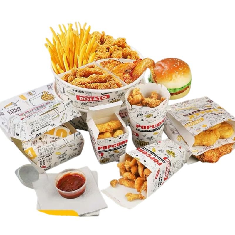 Custom Logo Disposable Take Away French Fries Chicken Wing Box Fast Food Containers Snack Burger Packaging Paper Box