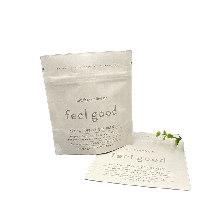 Biodegradable Eco-friendly Dietary Supplement Kraft Paper Sachet Mini Packaging Bag Standing zipper bag