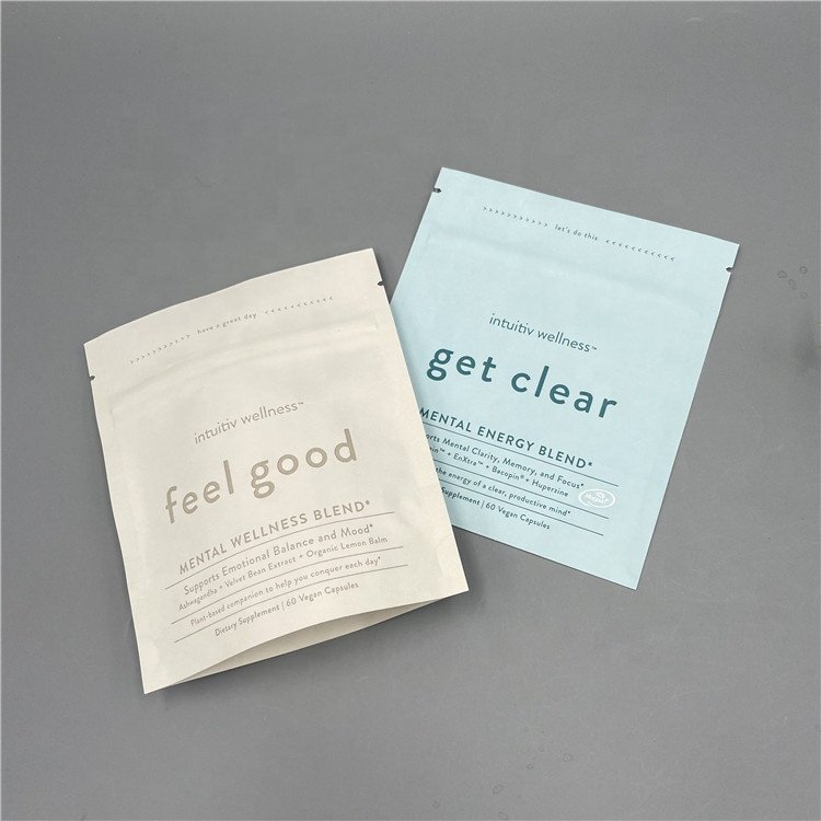 Biodegradable Eco-friendly Dietary Supplement Kraft Paper Sachet Mini Packaging Bag Standing zipper bag