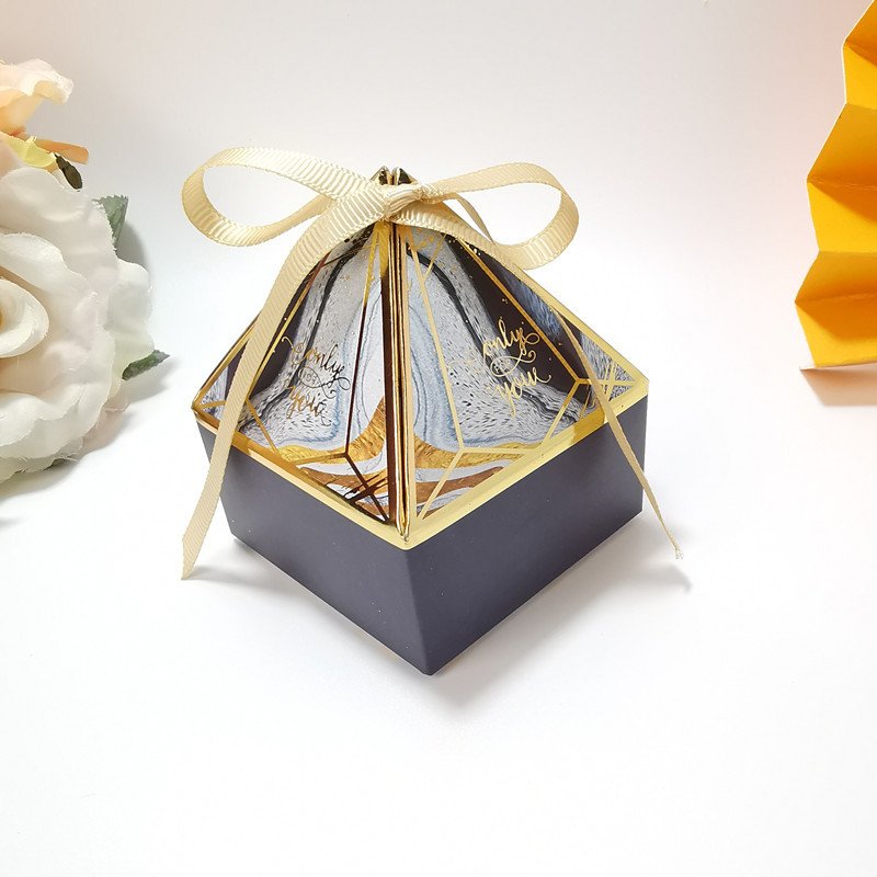 Wedding Creative Triangular Wedding Candy Box Personality Hot Stamping Tower Jewel Gift Box Folding Packaging Paper Box