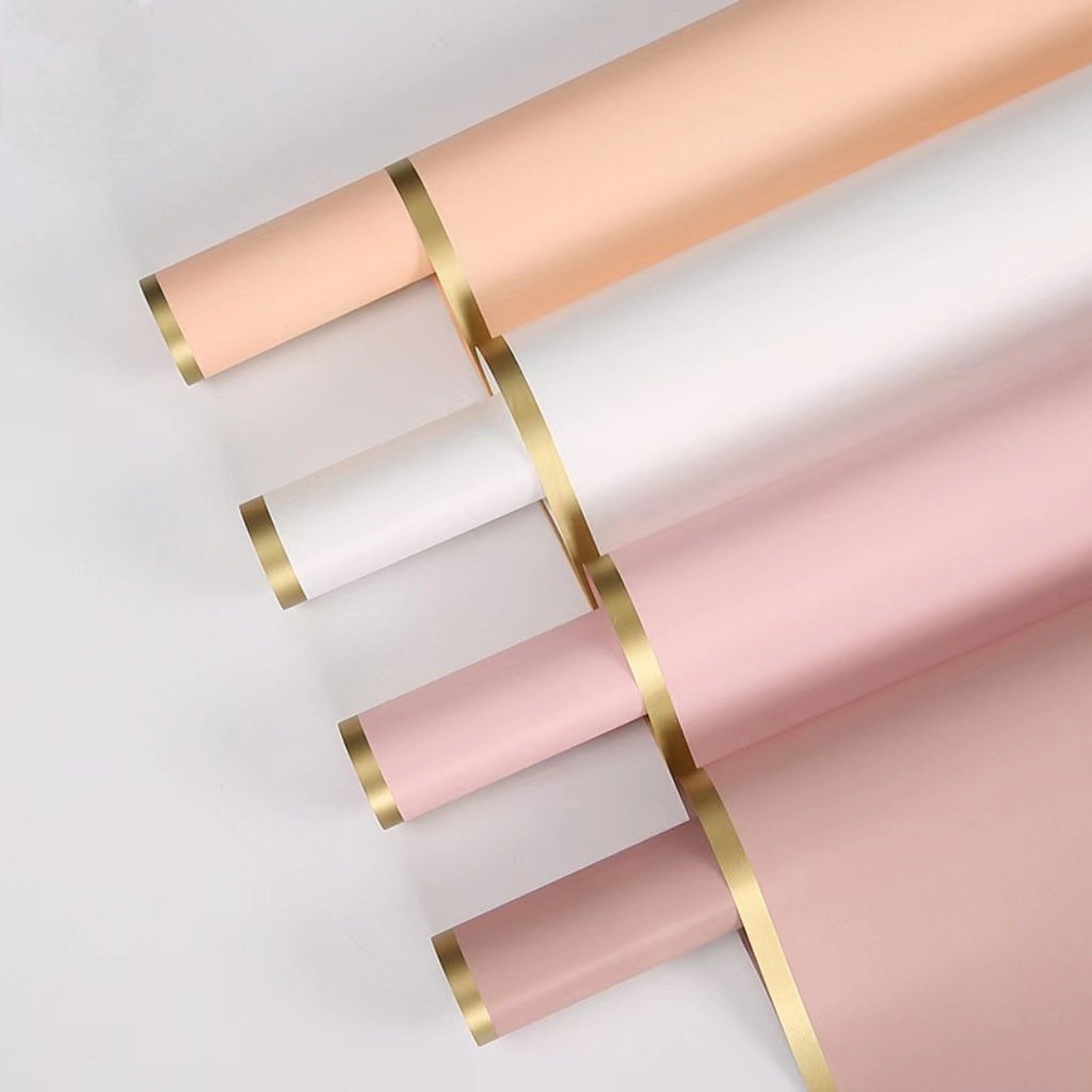 Fall In Color Solid Color Gold Border Wrapping Paper For Flowers Bouquet Packaging Waterproof Bouquet Paper