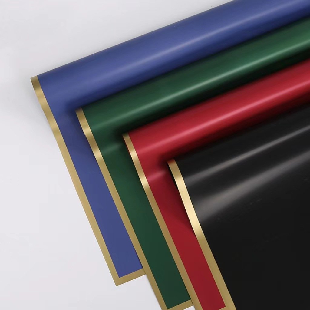 Fall In Color Solid Color Gold Border Wrapping Paper For Flowers Bouquet Packaging Waterproof Bouquet Paper