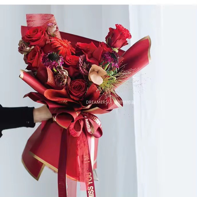 Fall In Color Solid Color Gold Border Wrapping Paper For Flowers Bouquet Packaging Waterproof Bouquet Paper