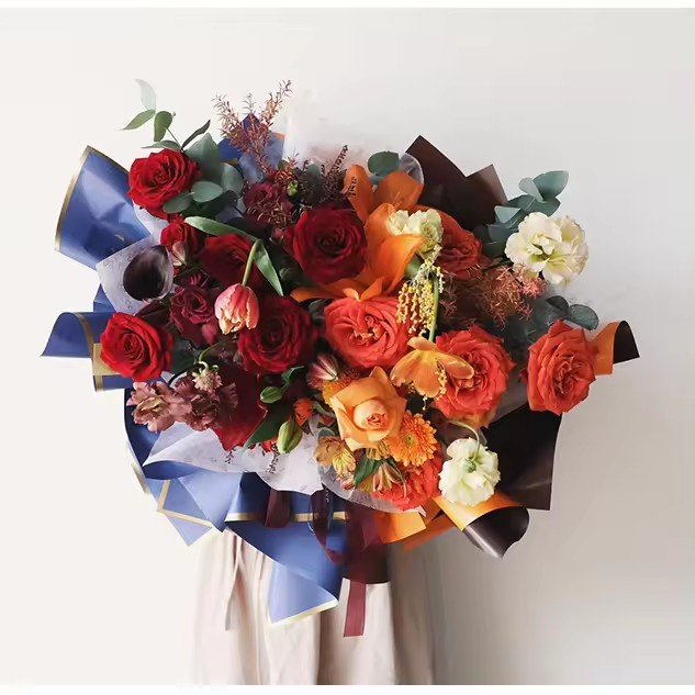 Fall In Color Solid Color Gold Border Wrapping Paper For Flowers Bouquet Packaging Waterproof Bouquet Paper