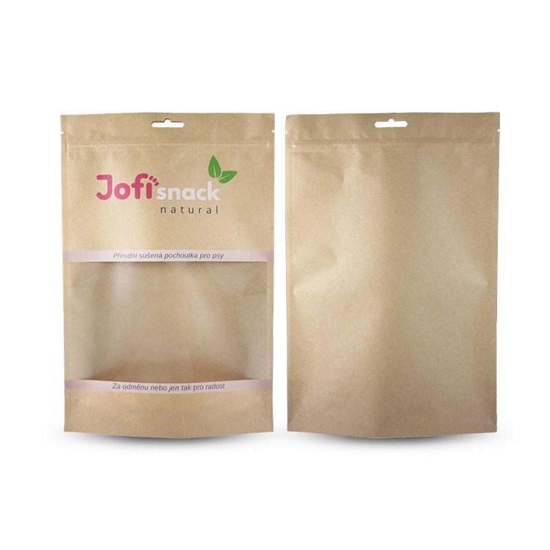 Custom printed stand up kraft paper pouch reclosable zipper food packaging bags with clear window doypack bag