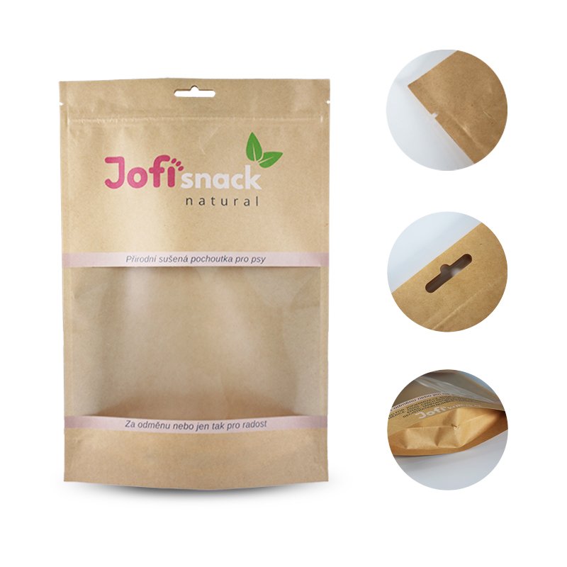 Custom printed stand up kraft paper pouch reclosable zipper food packaging bags with clear window doypack bag