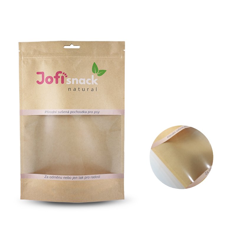 Custom printed stand up kraft paper pouch reclosable zipper food packaging bags with clear window doypack bag