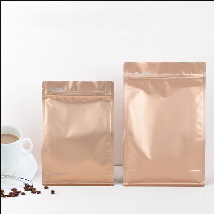 Food Packaging Laminated Flat Square Block Bottom Coffee Bags with Zipper*